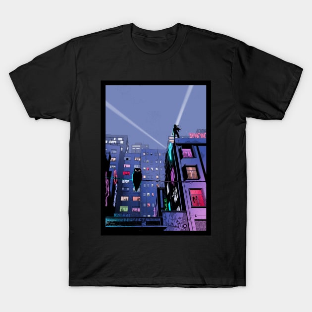 A Super Hero On the Rooftop T-Shirt by Hellustrations